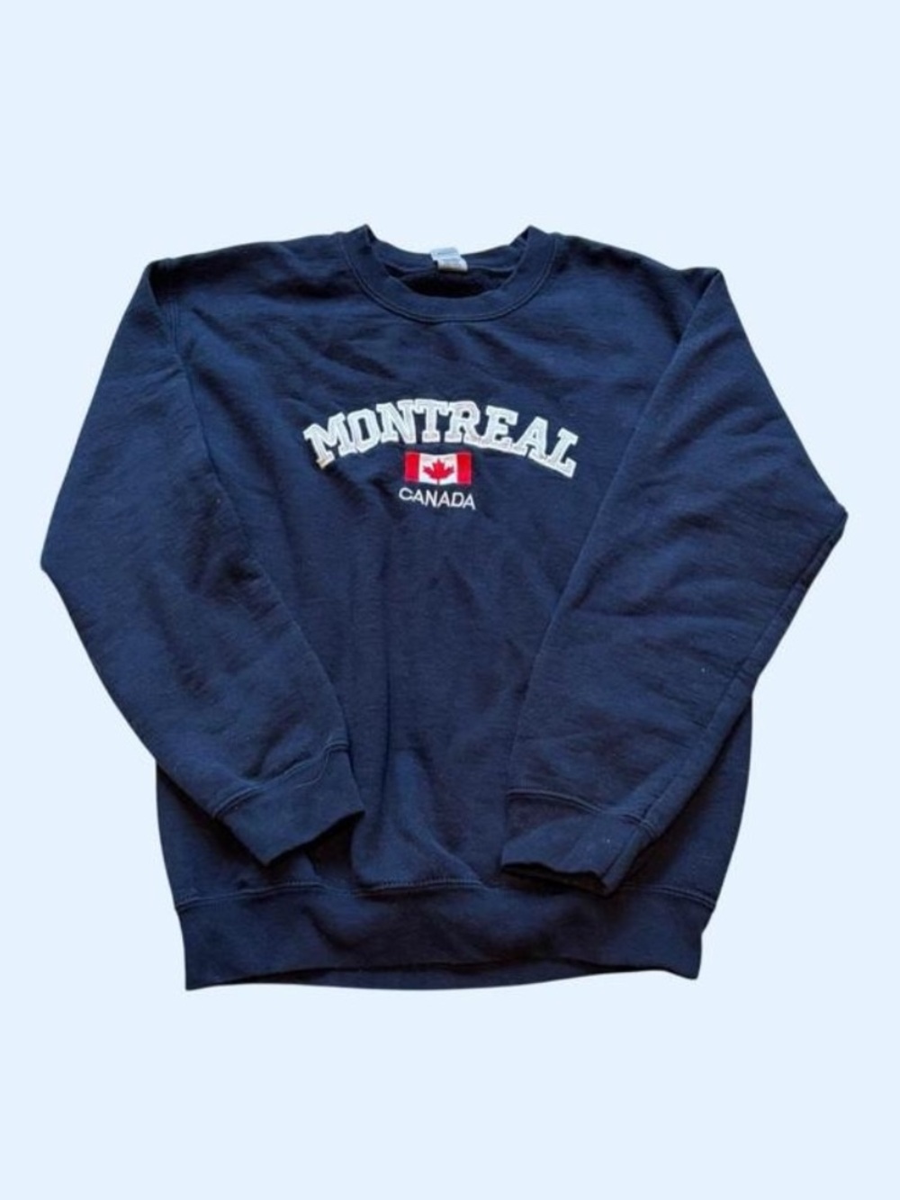 Gildan Navy 'Montreal Canada' Crewneck Sweatshirt with Red Flag Accent